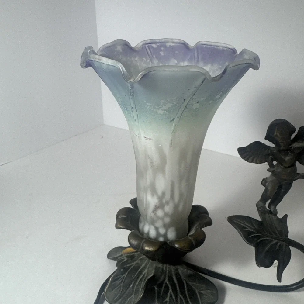 Purple And White Flower Vintage Lamp ‎ Angel Playing Flute